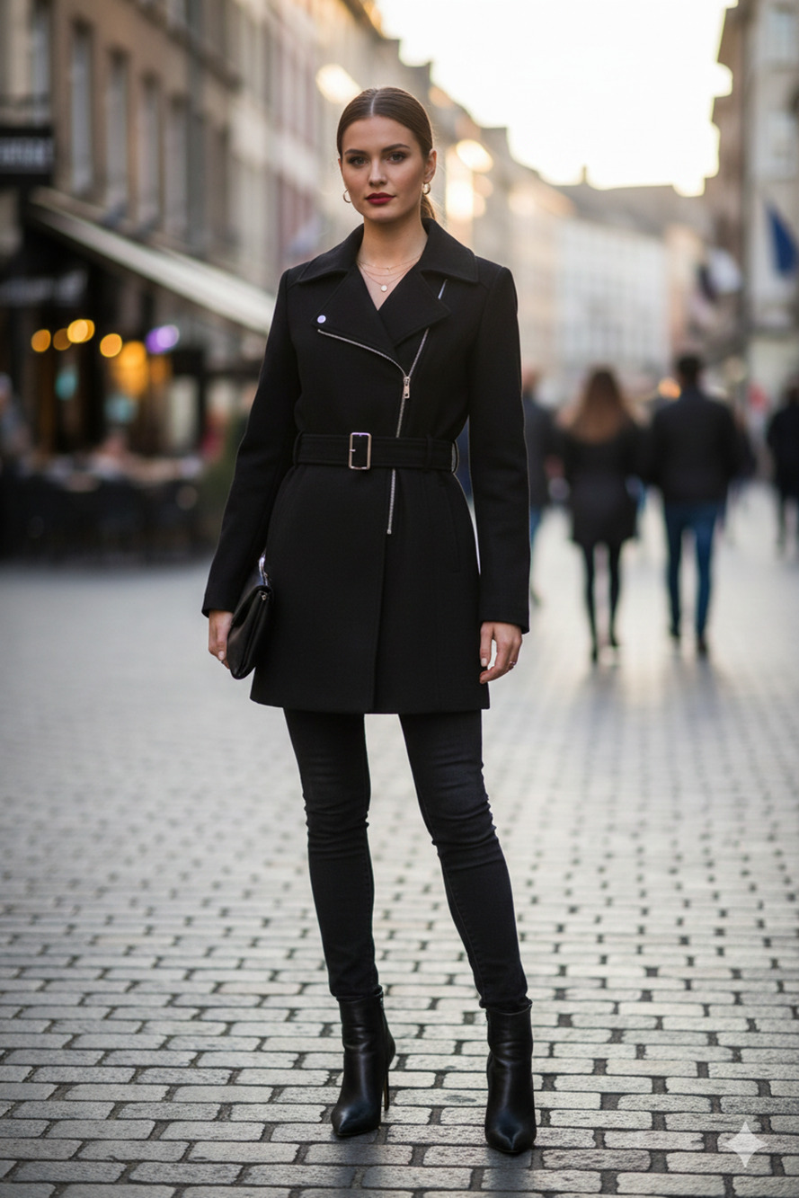 Kenneth Cole New York Womens Black Belted Asymmetrical Zip Trench Coat Size M